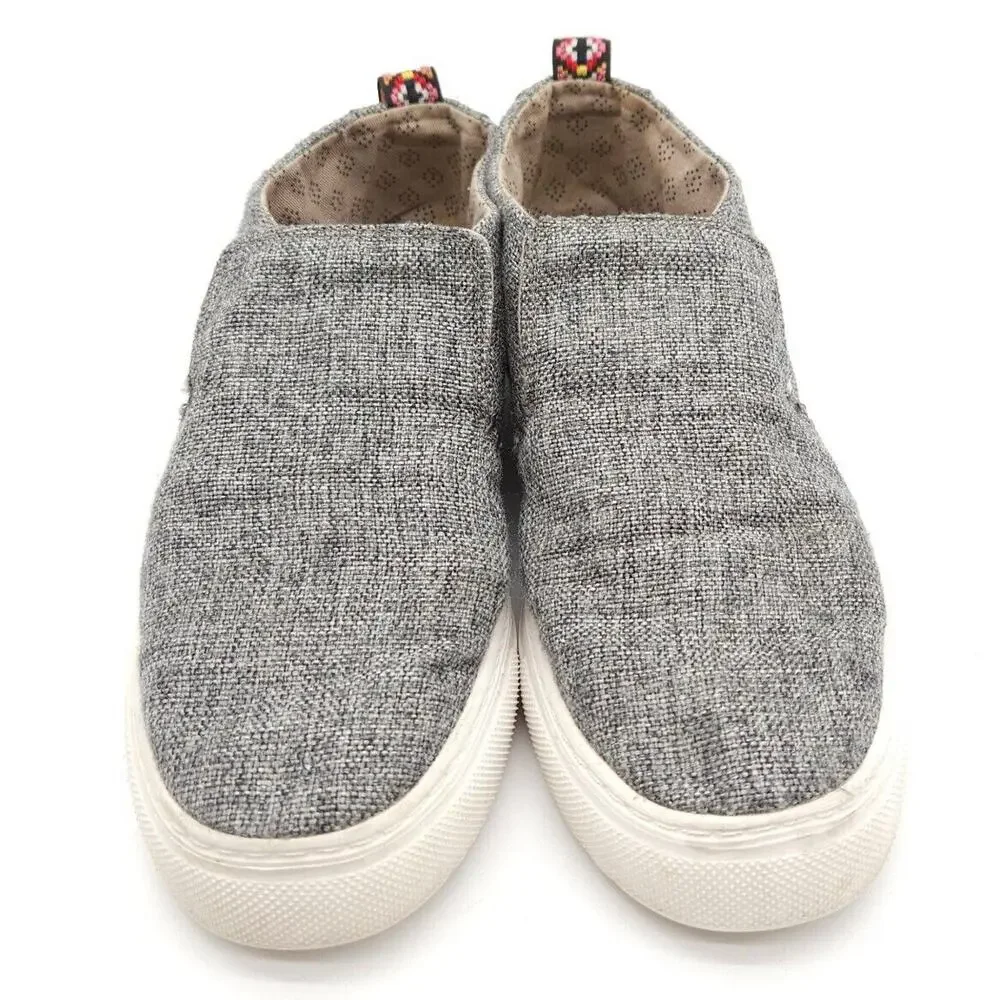 Hey Dude (Womens Size 10) Peyton Loafers Linen Gray Black Canvas Slip On‎ Shoes